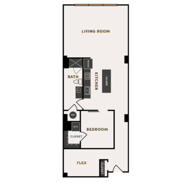 Rendering of the 1 Bed +A - FLEX floor plan with 1 bedroom[s] and 1 bathroom[s] at The Victor