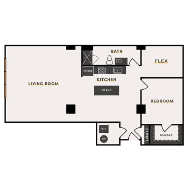 Rendering of the 1 Bed +B - FLEX floor plan with 1 bedroom[s] and 1 bathroom[s] at The Victor