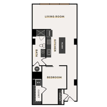 Rendering of the 1 Bed D (ALT 2) floor plan with 1 bedroom[s] and 1 bathroom[s] at The Victor