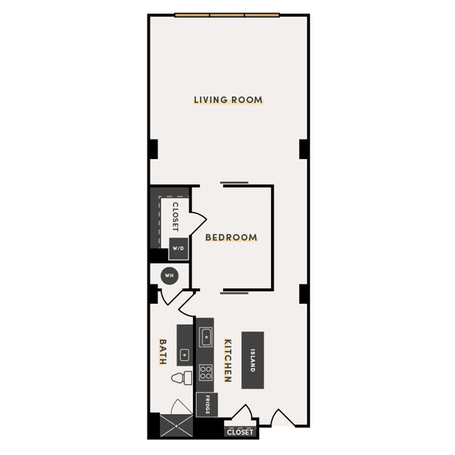 Rendering of the 1 Bed C floor plan with 1 bedroom[s] and 1 bathroom[s] at The Victor