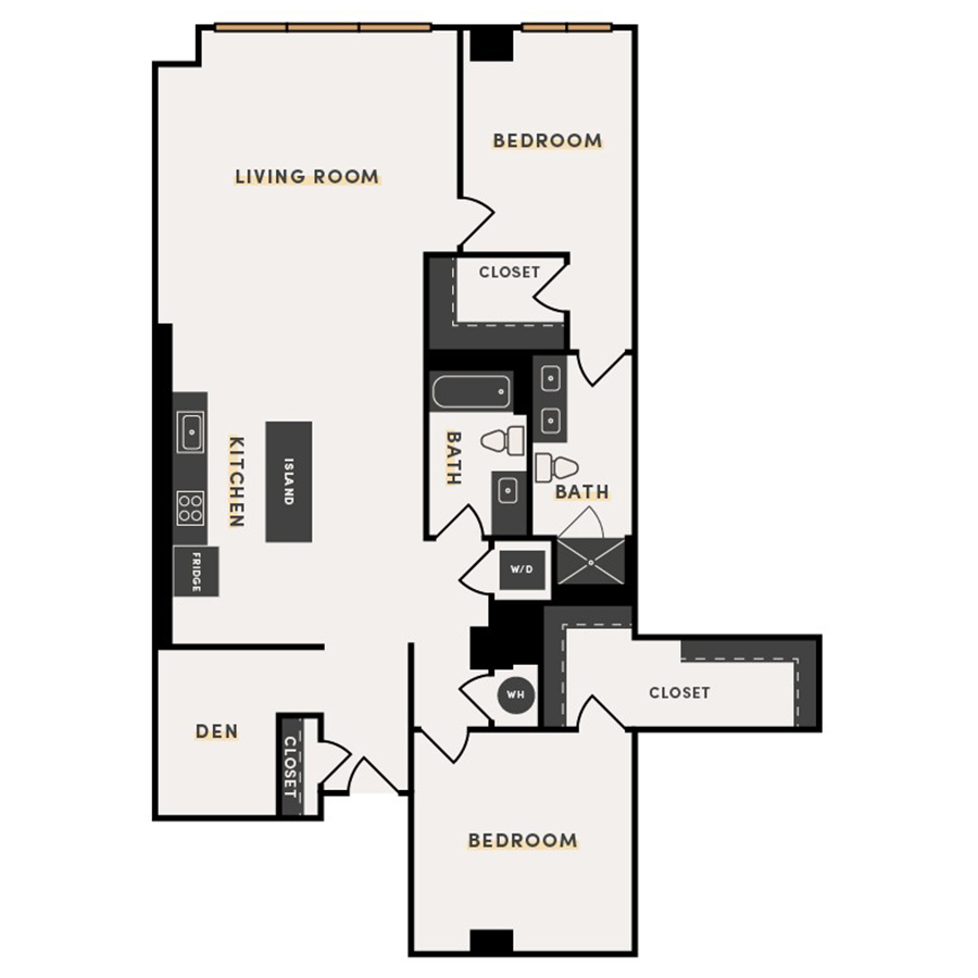Rendering of the 2 Bed A floor plan with 2 bedroom[s] and 2 bathroom[s] at The Victor