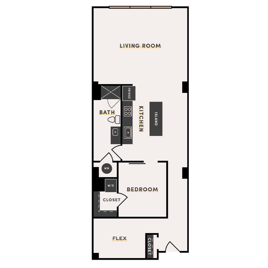 Rendering of the 1 Bed +A floor plan with 1 bedroom[s] and 1 bathroom[s] at The Victor